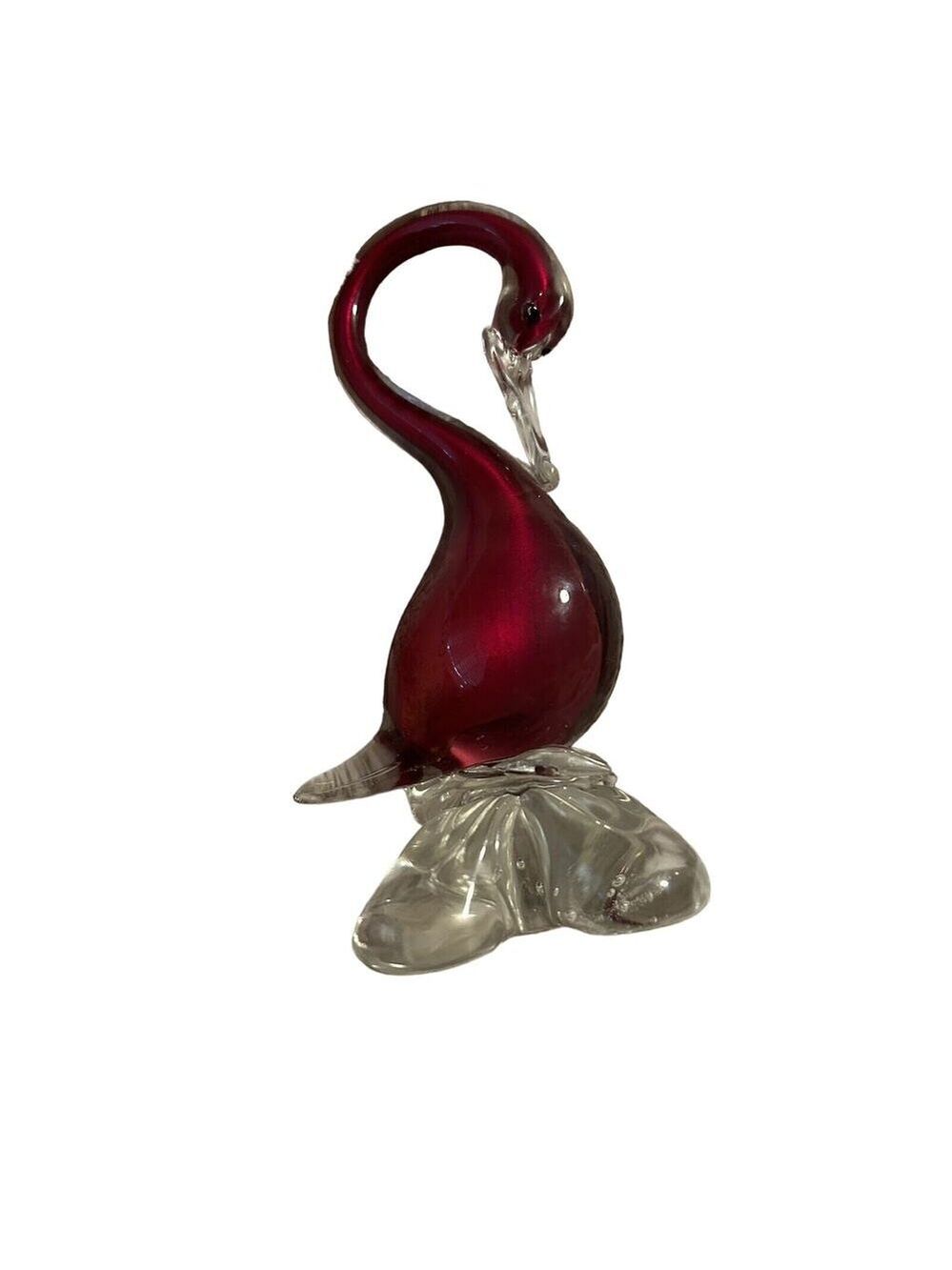 murano glass bird sculpture Red